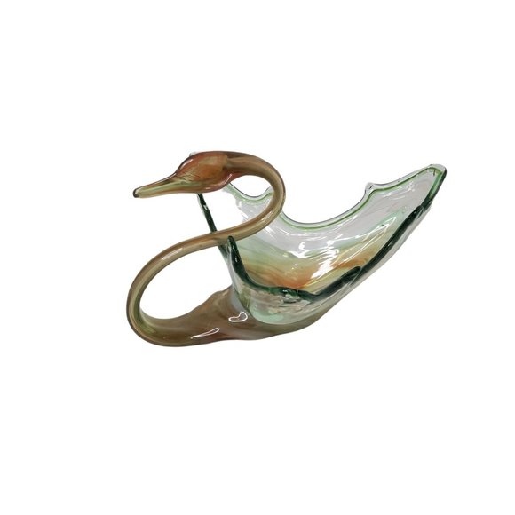 Sooner Glass Other - Vintage Mid - Century Sooner or Arklahoma Art Glass Swan - Green, Yellow and Ora